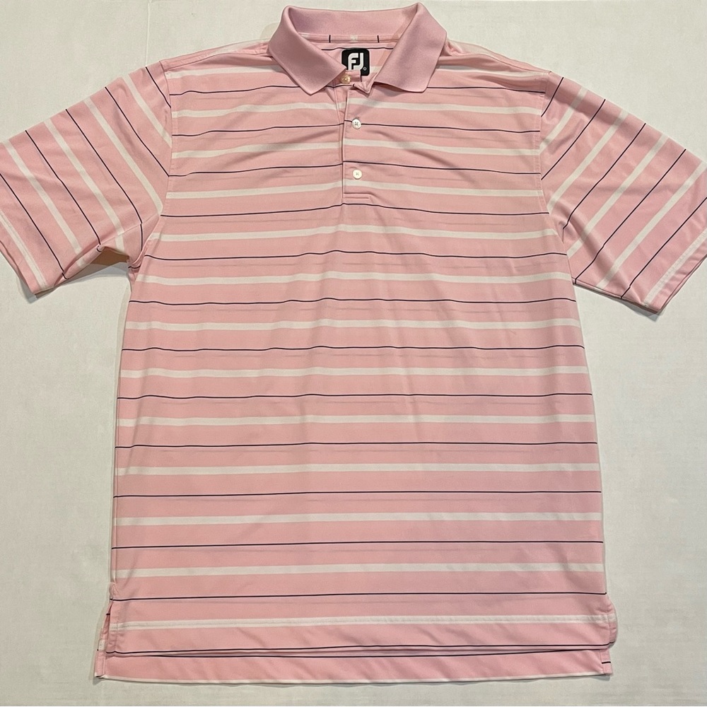 Footjoy Pink White Black Stripe Golf Polo Short Sleeve Shirt Men’s Sz Large